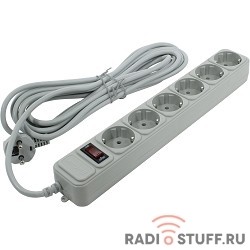 Exegate EX119394RUS Сетевой фильтр Exegate SP-6-5G (6 розеток, 5м, евровилка, серый)