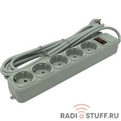 Exegate EX221189RUS Сетевой фильтр Exegate SP-5-5G (5 розеток, 5м, евровилка, серый)