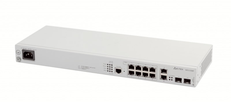 Ethernet-коммутатор MES2308P, 8 портов 10/100/1000Base-T с поддержкой PoE+ и 2 порта 10/100/1000Base-T, 2 порта 1000Base-X (SFP), L2+, 220V AC