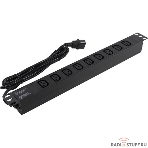 Exegate EX280858RUS Блок розеток ExeGate ServerPro PDU-19H909 Al-9C13-C14-2.5, 19",1U,алюм, 9C13, кабель с C14 2.5м