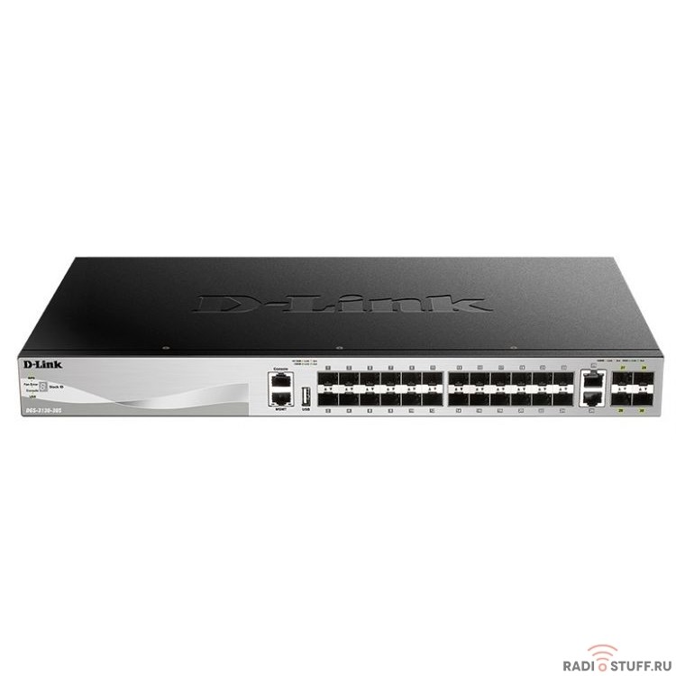D-Link DGS-3130-30S/A1A PROJ Управляемый стекируемый1 коммутатор 3 уровня с 24 портами 1000Base-X SFP, 2 портами 10GBase-T и 4 портами 10GBase-X SFP+