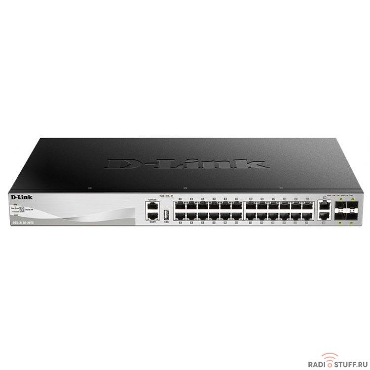 D-Link DGS-3130-30TS/A1A PROJ Управляемый стекируемый1 коммутатор 3 уровня с 24 портами 10/100/1000Base-T, 2 портами 10GBase-T и 4 портами 10GBase-X SFP+