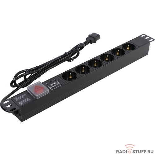 Exegate EX280834RUS Блок розеток ExeGate ServerPro PDU-19H609 Al-6S-C14-2, 19",1U,алюм, 6Schuko, кабель с C14 2м, SPD1