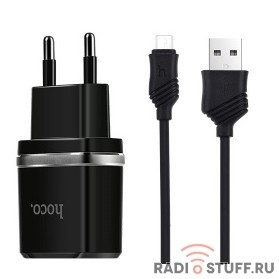HOCO HC-64114 C12/ Сетевое ЗУ + Кабель Micro 1m/ 2 USB/ Выход: 12W/ Black