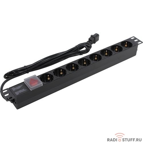 Exegate EX280845RUS Блок розеток ExeGate ServerPro PDU-19H806 Al-8S-C14-3-SW, 19", 1U, алюм, 8Schuko, кабель с C14 3м