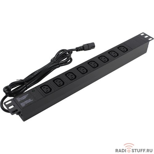 Exegate EX280856RUS Блок розеток ExeGate ServerPro PDU-19H810 Al-8C13-C14-2.5, 19",1U,алюм, 8C13, кабель с C14 2.5м
